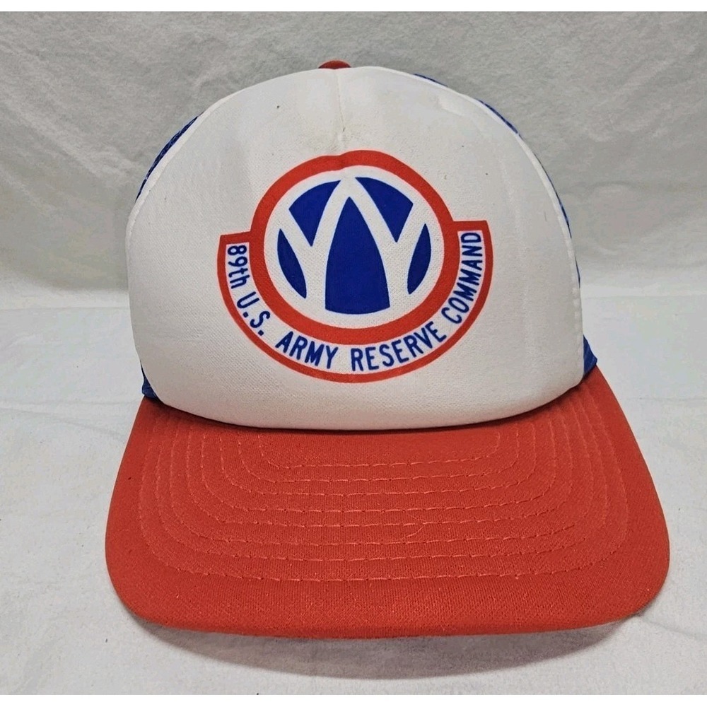 Vtg 89th Army Reserve Command‎ Hat Snapback Mesh Trucker Cap Red White Blue US